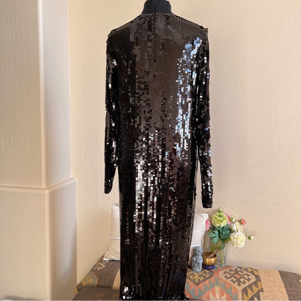 ZARA Black Sequin Knit Mock Neck Long Dress S - Picture 10 of 16